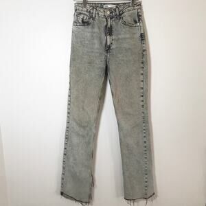 Zara Denim Collection Distressed Raw Hem Straight Jeans Gray Acid Wash Size 4